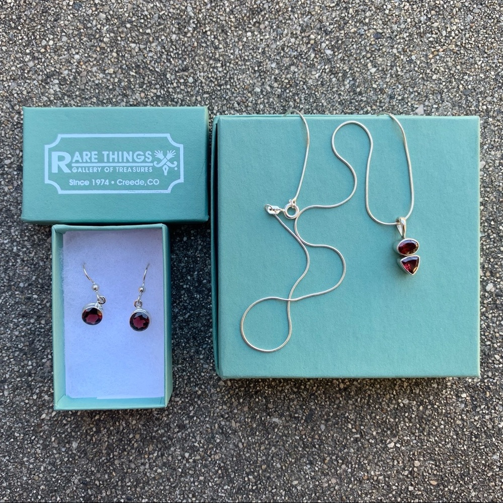 Sterling Silver Garnet necklace and earrings
